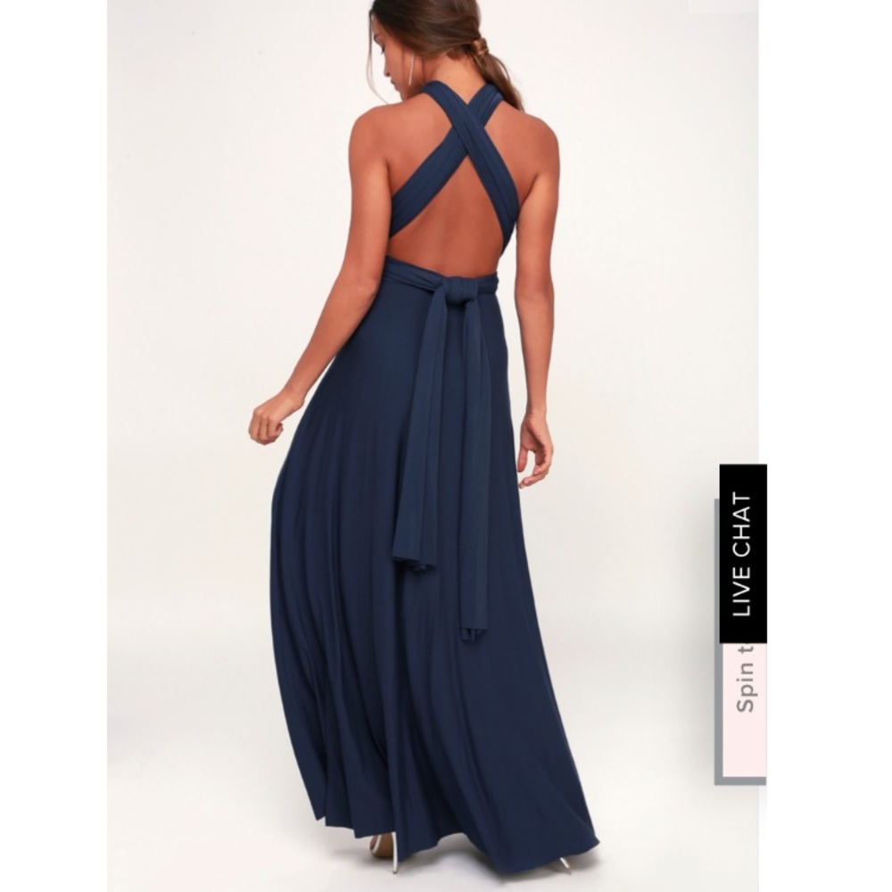 Lulu's Navy Crisscross Open-Back Maxi Dress
